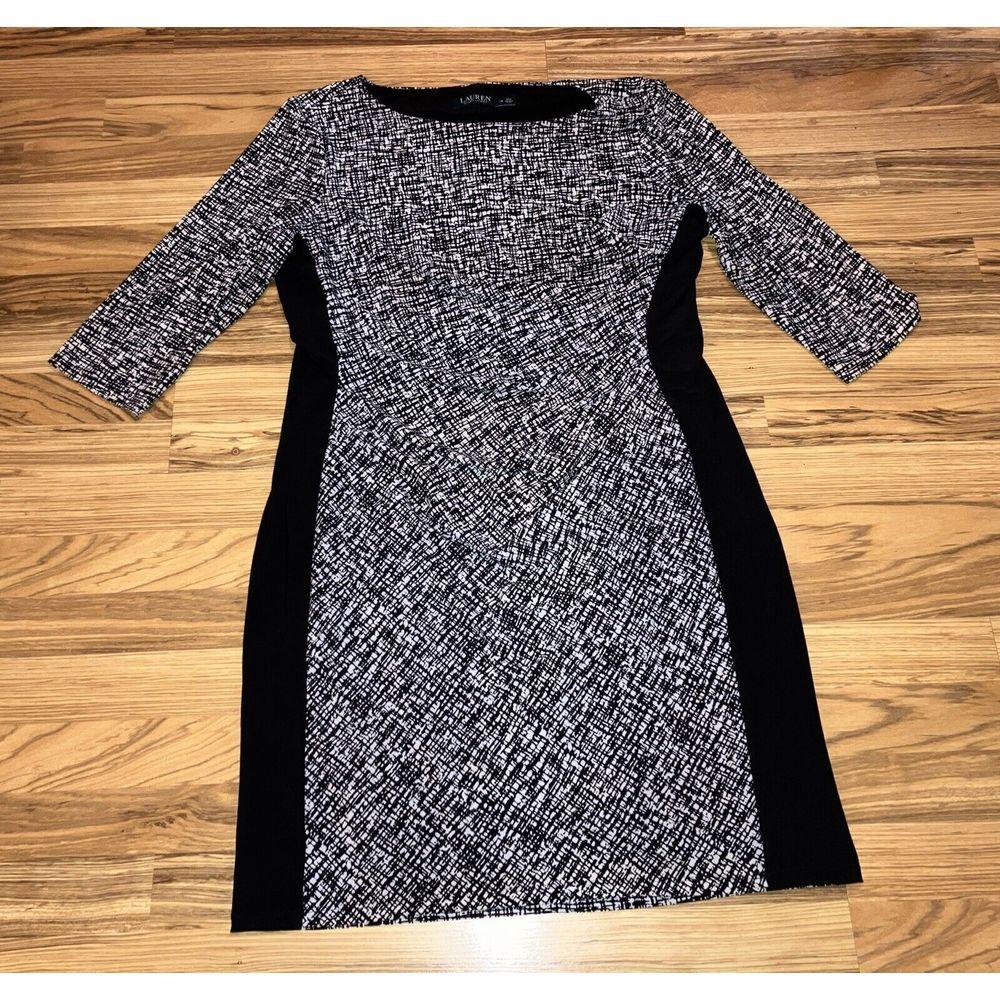 Lauren Ralph Lauren Women's Dress Black White Geometry Stretch Sheath Sz 18